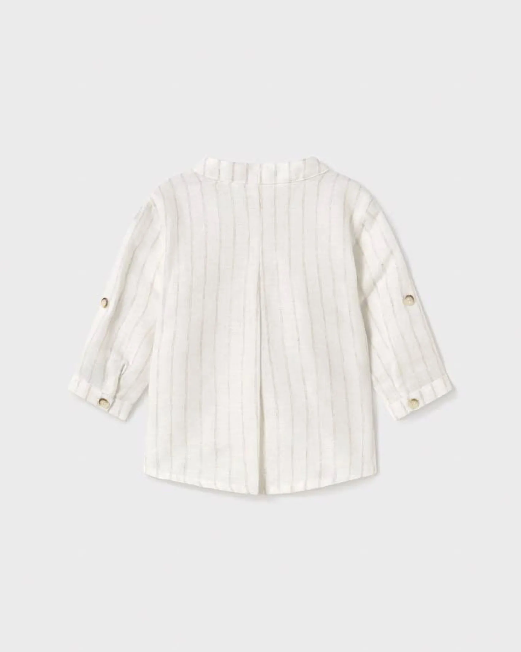 Camicia avorio in misto lino alla coreana con righe beige