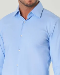 Camicia azzurra Boss Hank slim-fit in twill tecnico stretch con colletto Kent