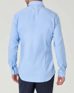 Camicia azzurra Boss Hank slim-fit in twill tecnico stretch con colletto Kent