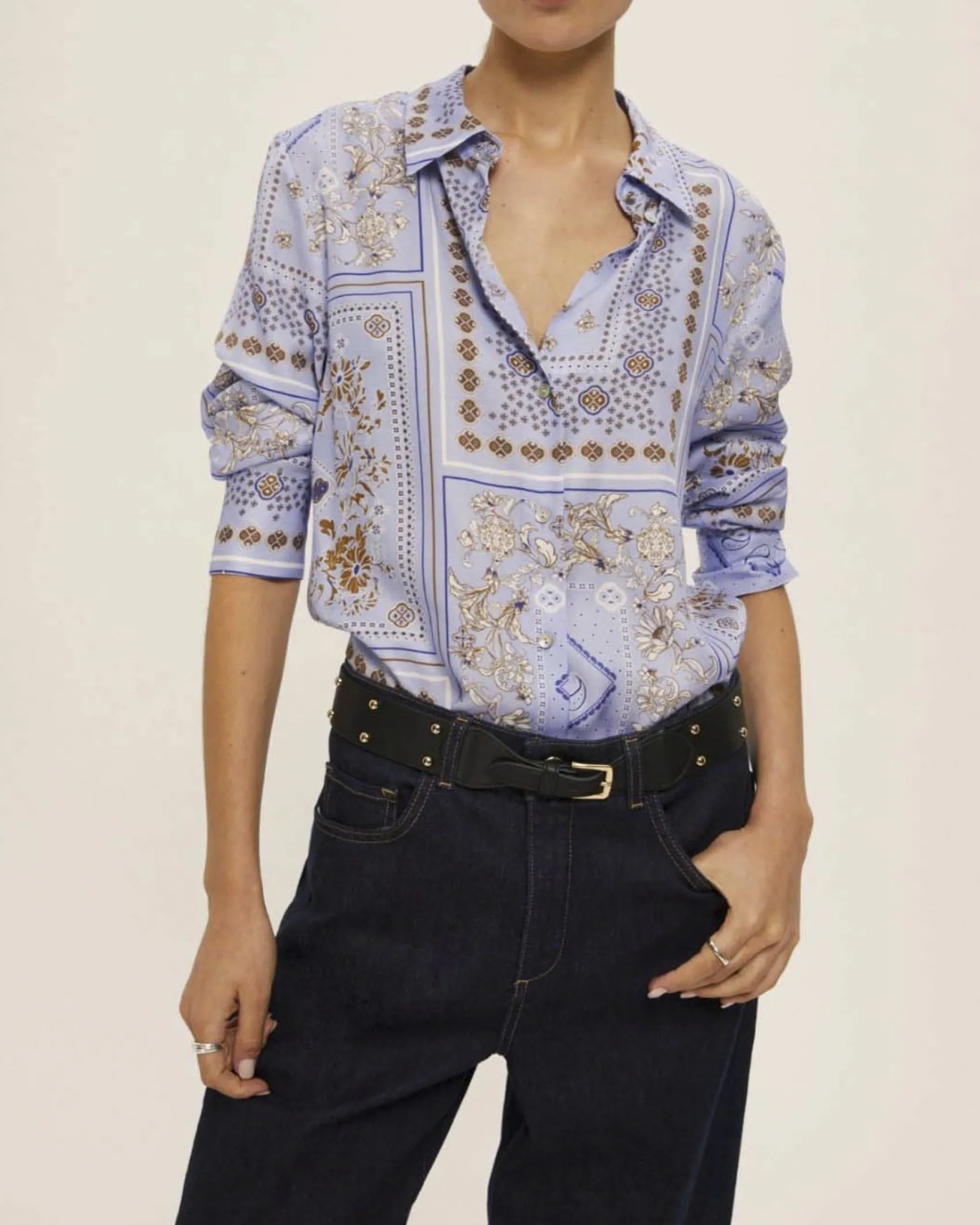 Camicia azzurra Emme Marella in raso di viscosa a stampa foulard