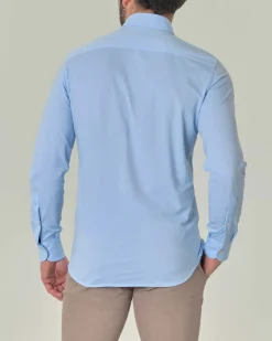 Camicia azzurra Pellizzari in tessuto tecnico diagonale con collo alla francese