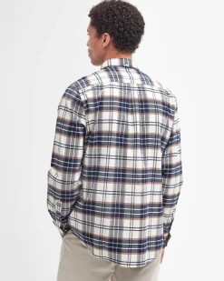 Camicia Barbour Portdown in fantasia check bianca e blu con colletto button down