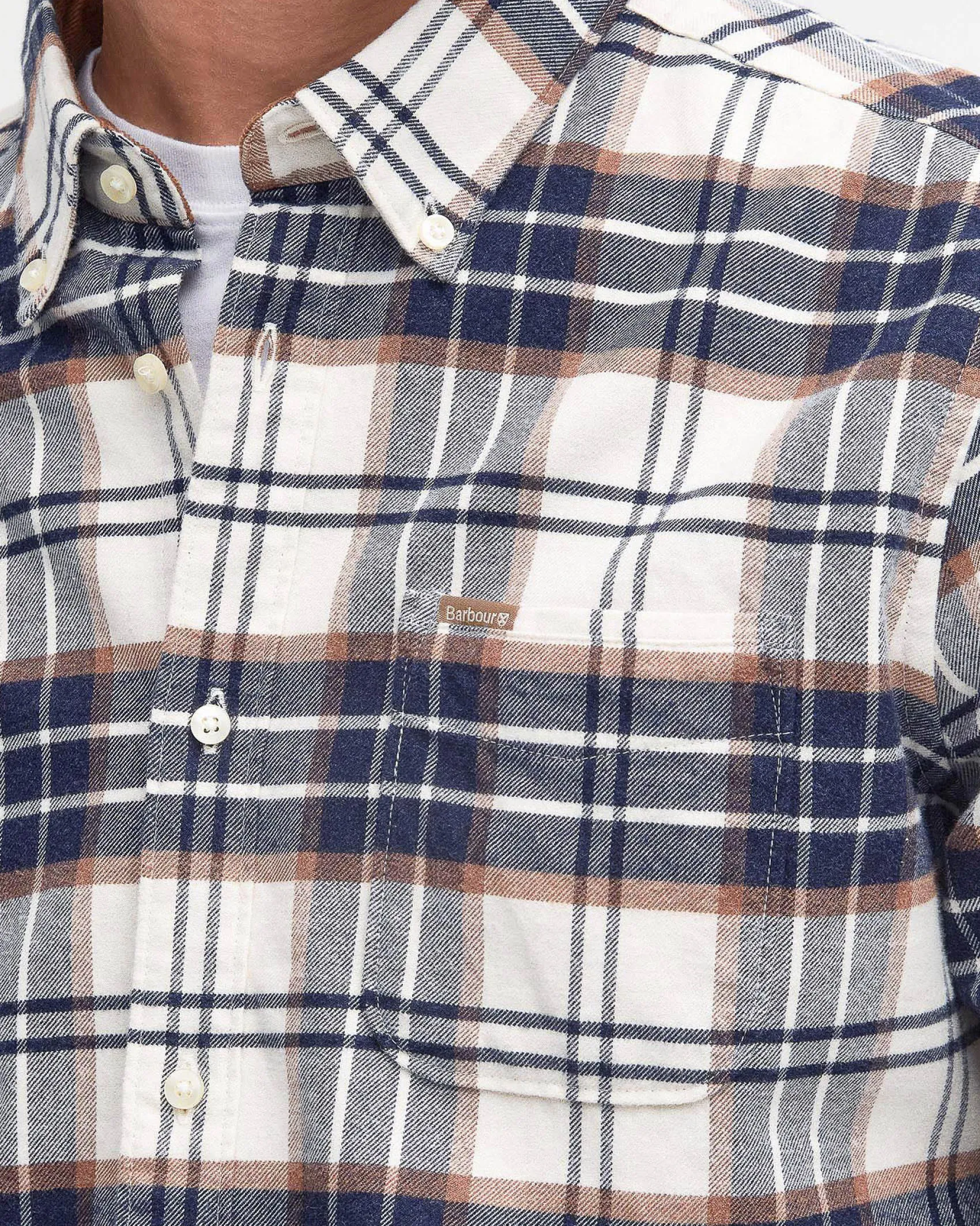 Camicia Barbour Portdown in fantasia check bianca e blu con colletto button down