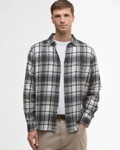 Camicia Barbour relaxed-fit check grigia e panna in flanella di puro cotone con taschino