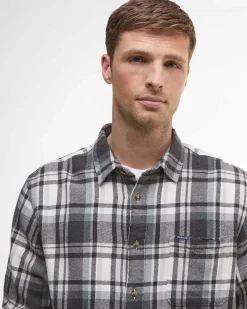 Camicia Barbour relaxed-fit check grigia e panna in flanella di puro cotone con taschino