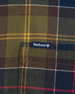 Camicia Barbour tartan check verde militare e blu in flanella di puro cotone con collo button down
