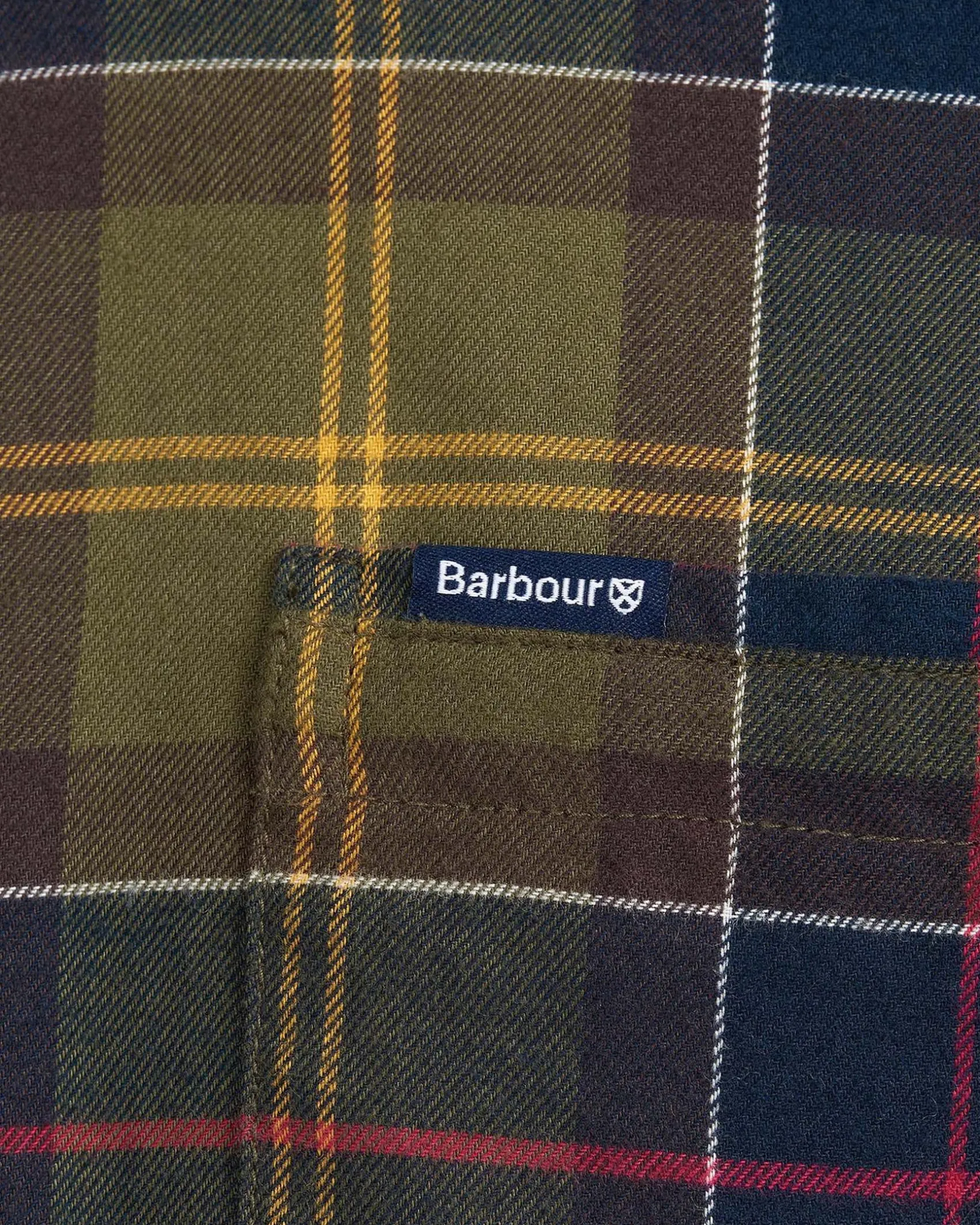 Camicia Barbour tartan check verde militare e blu in flanella di puro cotone con collo button down