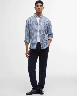 Camicia Barbour vichy azzurra bianca e blu in flanella di puro cotone con collo button down