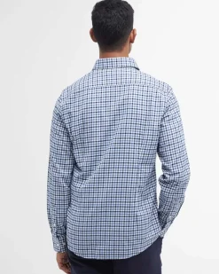 Camicia Barbour vichy azzurra bianca e blu in flanella di puro cotone con collo button down