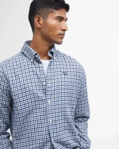 Camicia Barbour vichy azzurra bianca e blu in flanella di puro cotone con collo button down