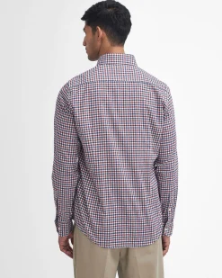 Camicia Barbour vichy bordeaux bianca e blu in flanella di puro cotone con collo button down