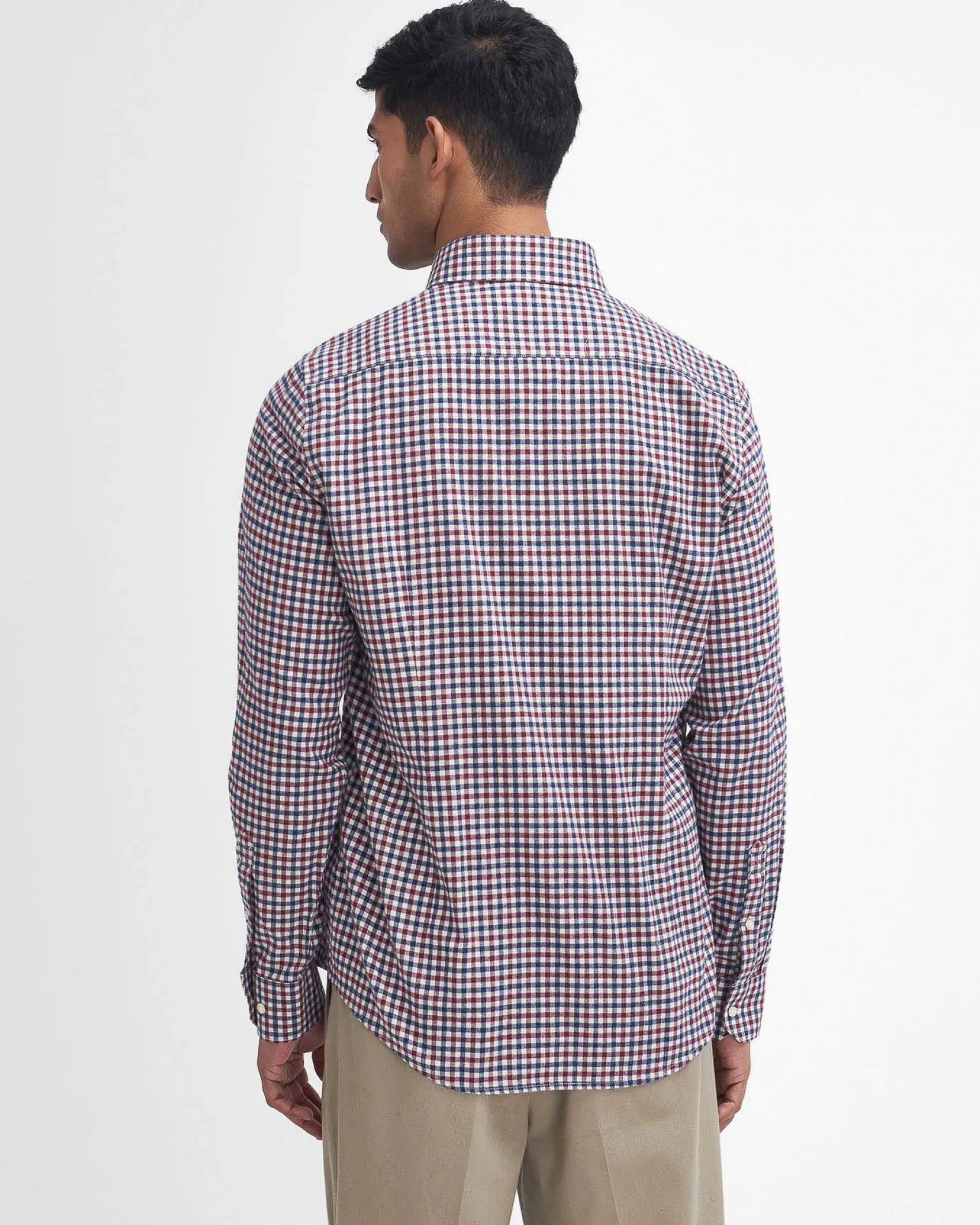 Camicia Barbour vichy bordeaux bianca e blu in flanella di puro cotone con collo button down