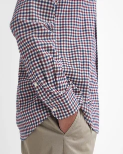 Camicia Barbour vichy bordeaux bianca e blu in flanella di puro cotone con collo button down
