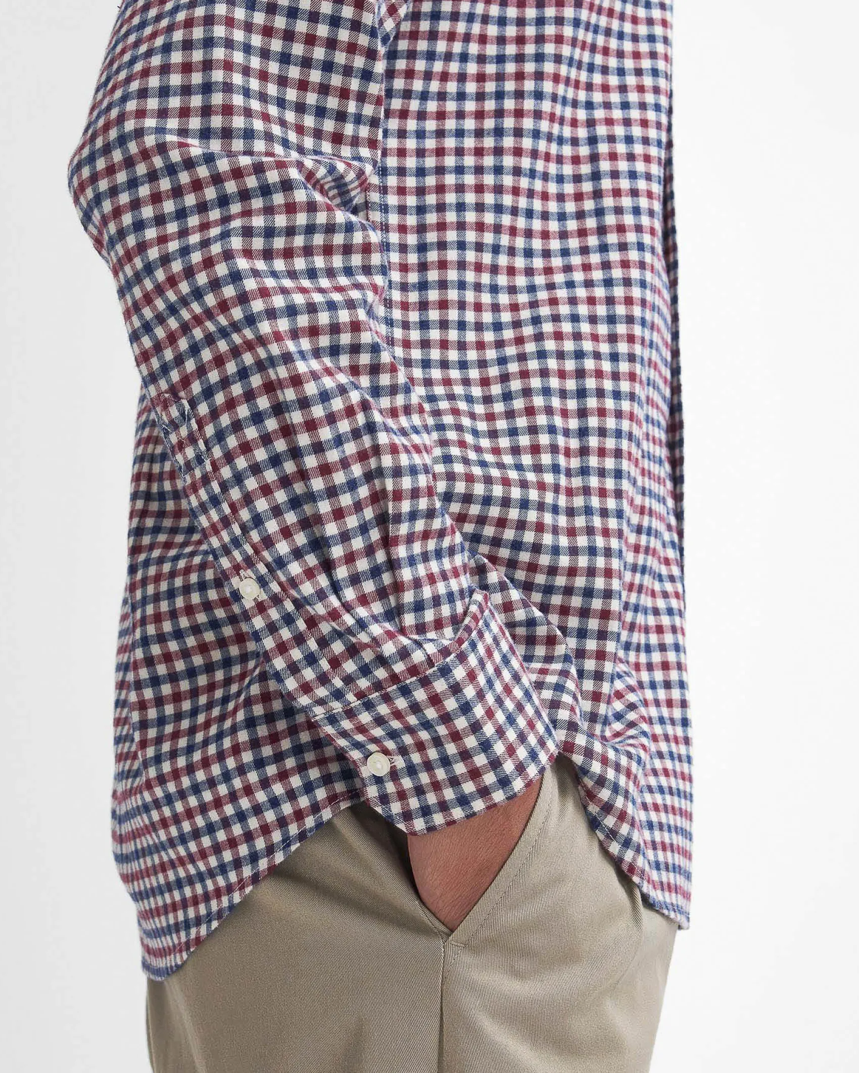 Camicia Barbour vichy bordeaux bianca e blu in flanella di puro cotone con collo button down