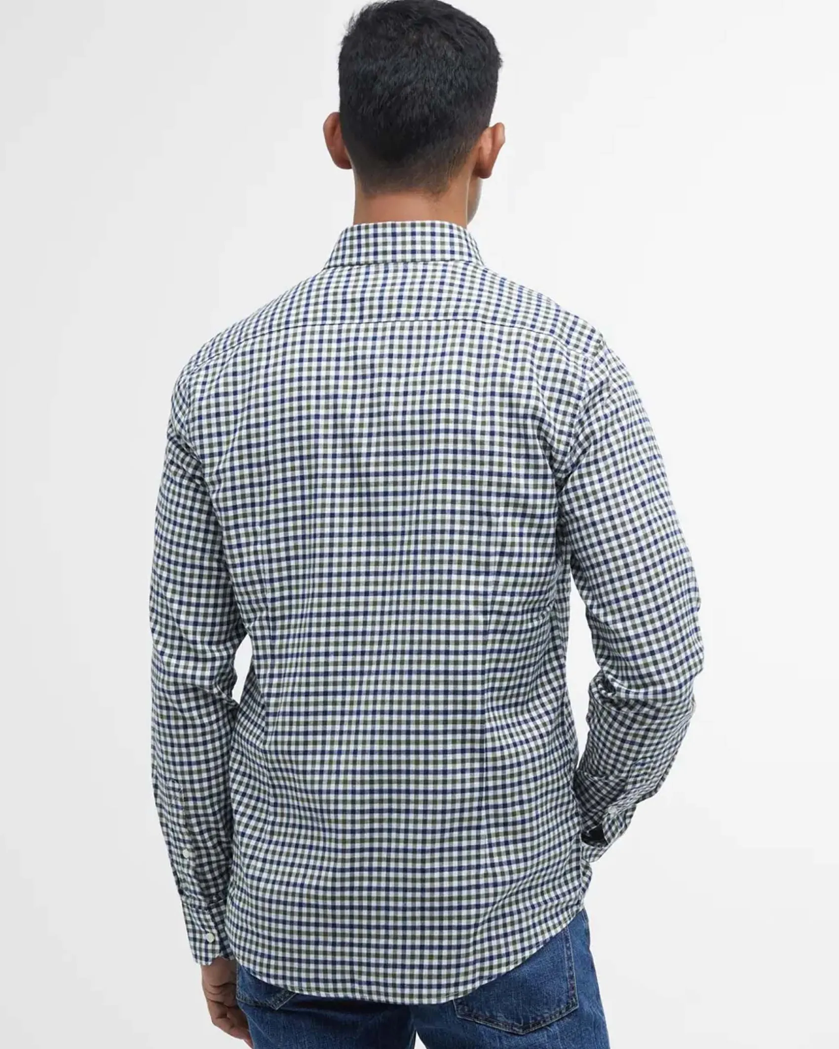 Camicia Barbour vichy militare bianca e blu in flanella di puro cotone con collo button down