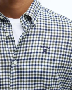 Camicia Barbour vichy militare bianca e blu in flanella di puro cotone con collo button down