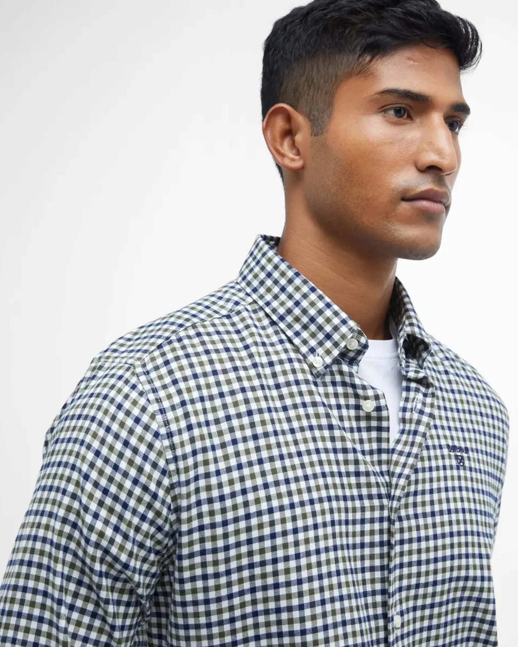 Camicia Barbour vichy militare bianca e blu in flanella di puro cotone con collo button down