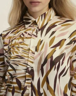 Camicia bianca Emme Marella in raso a fantasia foliage rosa bordeaux e color lime