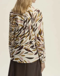 Camicia bianca Emme Marella in raso a fantasia foliage rosa bordeaux e color lime