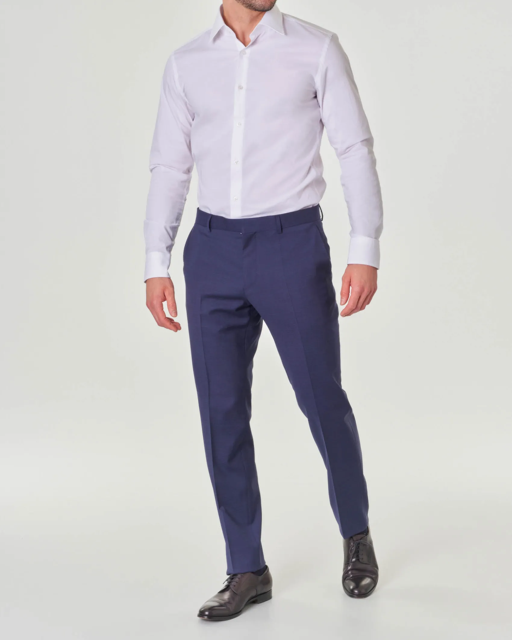Camicia bianca Hank in popeline di cotone stretch con colletto Kent