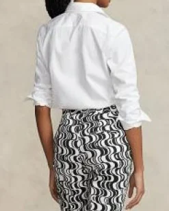 Camicia bianca in cotone no stretch con logo ricamato