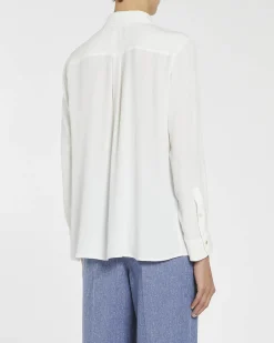Camicia bianca in crêpe de Chine di misto seta con doppio taschino sul petto