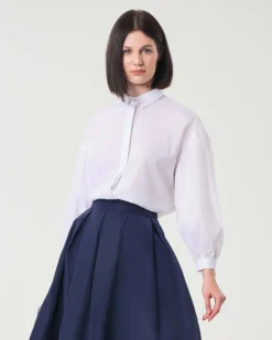 Camicia bianca in popeline di cotone con manica ampia
