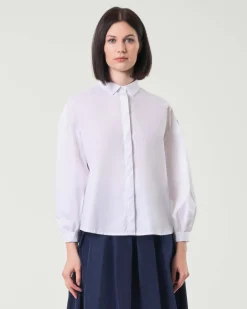Camicia bianca in popeline di cotone con manica ampia