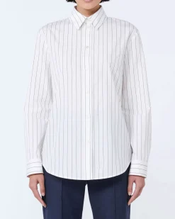 Camicia bianca in popeline di cotone MM Max Mara a righe blu