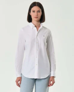 Camicia bianca over botton down Polo Ralph Lauren in cotone stretch con logo ricamato sul petto a contrasto