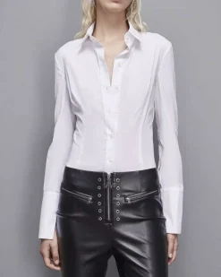 Camicia bianca Patrizia Pepe in popeline di cotone stretch dalla linea sfiancata
