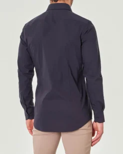 Camicia blu Hank in popeline di cotone stretch con colletto Kent