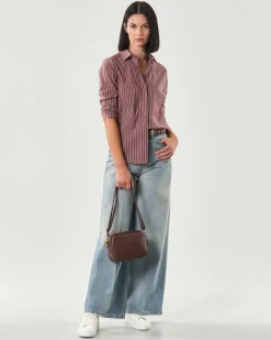 Camicia bordeaux Hlo! in misto cotone stretch a righine bianche con chiusura all'inglese