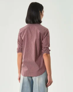 Camicia bordeaux Hlo! in misto cotone stretch a righine bianche con chiusura all'inglese