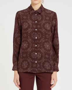 Camicia bordeaux in crêpe de Chine di Seta Marella a fantasia avorio