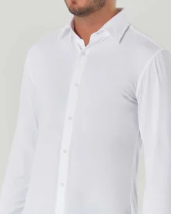 Camicia Boss bianca Hank regular-fit in tessuto tecnico armaturato a puntini con colletto Kent