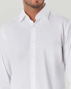 Camicia Boss bianca Hank slim-fit in twill tecnico stretch con colletto Kent