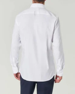 Camicia Boss bianca Hank slim-fit in twill tecnico stretch con colletto Kent