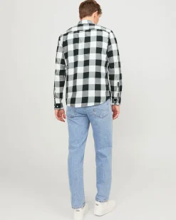 Camicia buffalo check bianca e nera Jack & Jones in flanella di cotone comfort-fit