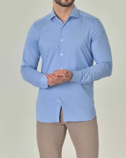 Camicia celeste Pellizzari in tessuto tecnico diagonale con collo alla francese