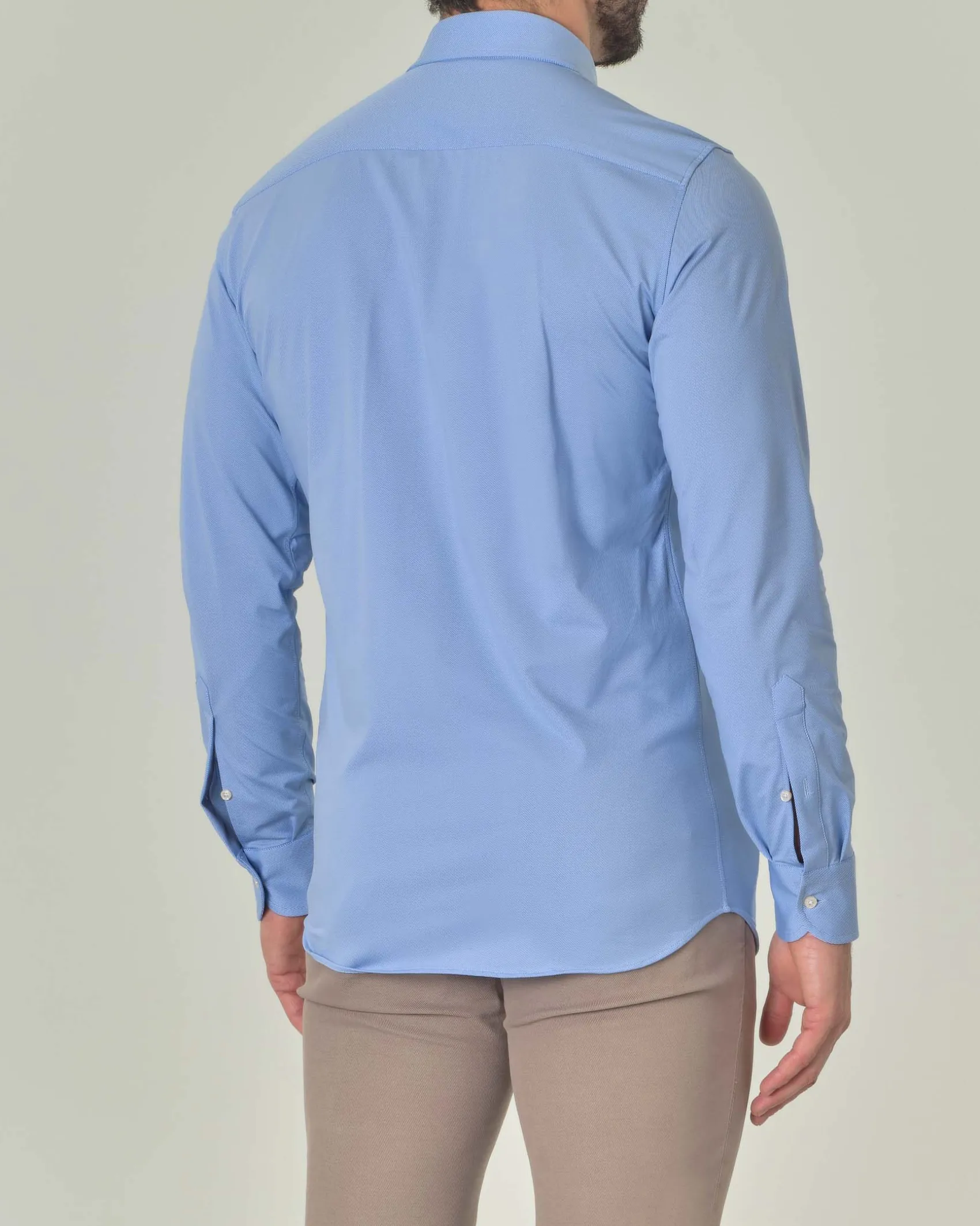 Camicia celeste Pellizzari in tessuto tecnico diagonale con collo alla francese
