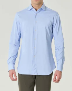 Camicia celeste tinta unita in tessuto tecnico active tailor fit