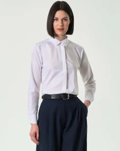 Camicia classica bianca in popeline di cotone con chiusura a bottoni all'inglese