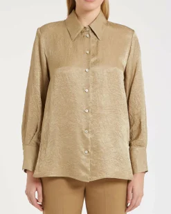 Camicia color cammello Marella in tessuto froisse con colletto classico