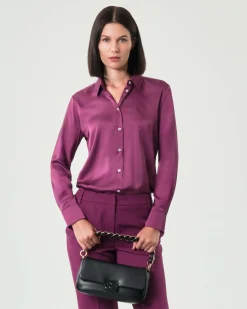 Camicia color ciclamino Emme Marella in raso stretch con colletto classico
