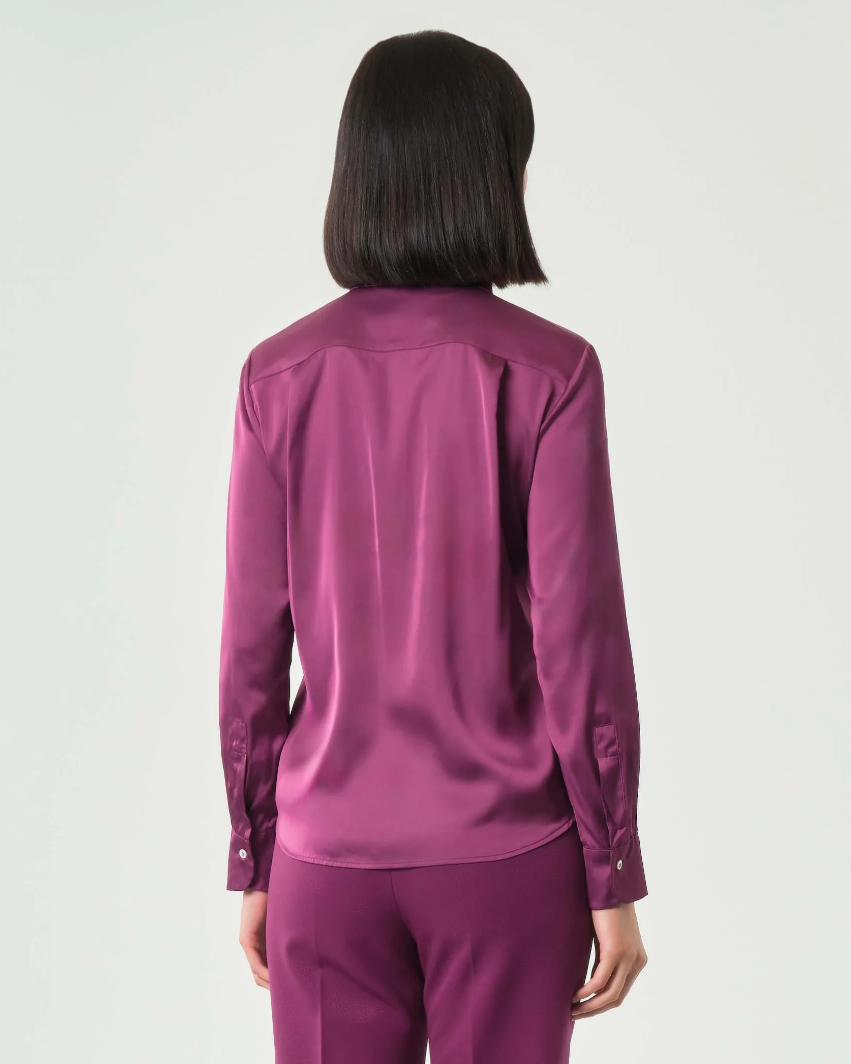 Camicia color ciclamino Emme Marella in raso stretch con colletto classico
