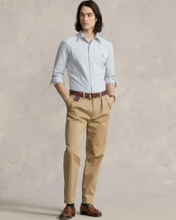 Camicia custom slim Polo Ralph Lauren a righe bianche e azzurre in oxford di cotone con colletto button-down