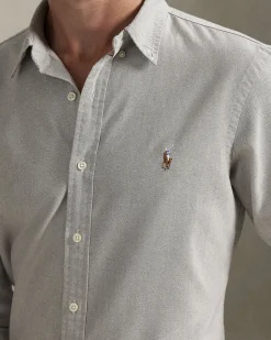 Camicia custom-fit Polo Ralph Lauren grigia in Oxford con colletto button-down e logo ricamato sul petto