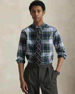 Camicia custom-fit Polo Ralph Lauren in Oxford check verde e blu con colletto button-down e taschino
