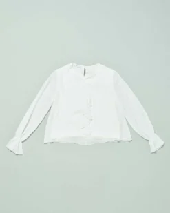 Camicia Elsy bianca in crêpe a maniche lunghe con rouches 40-44
